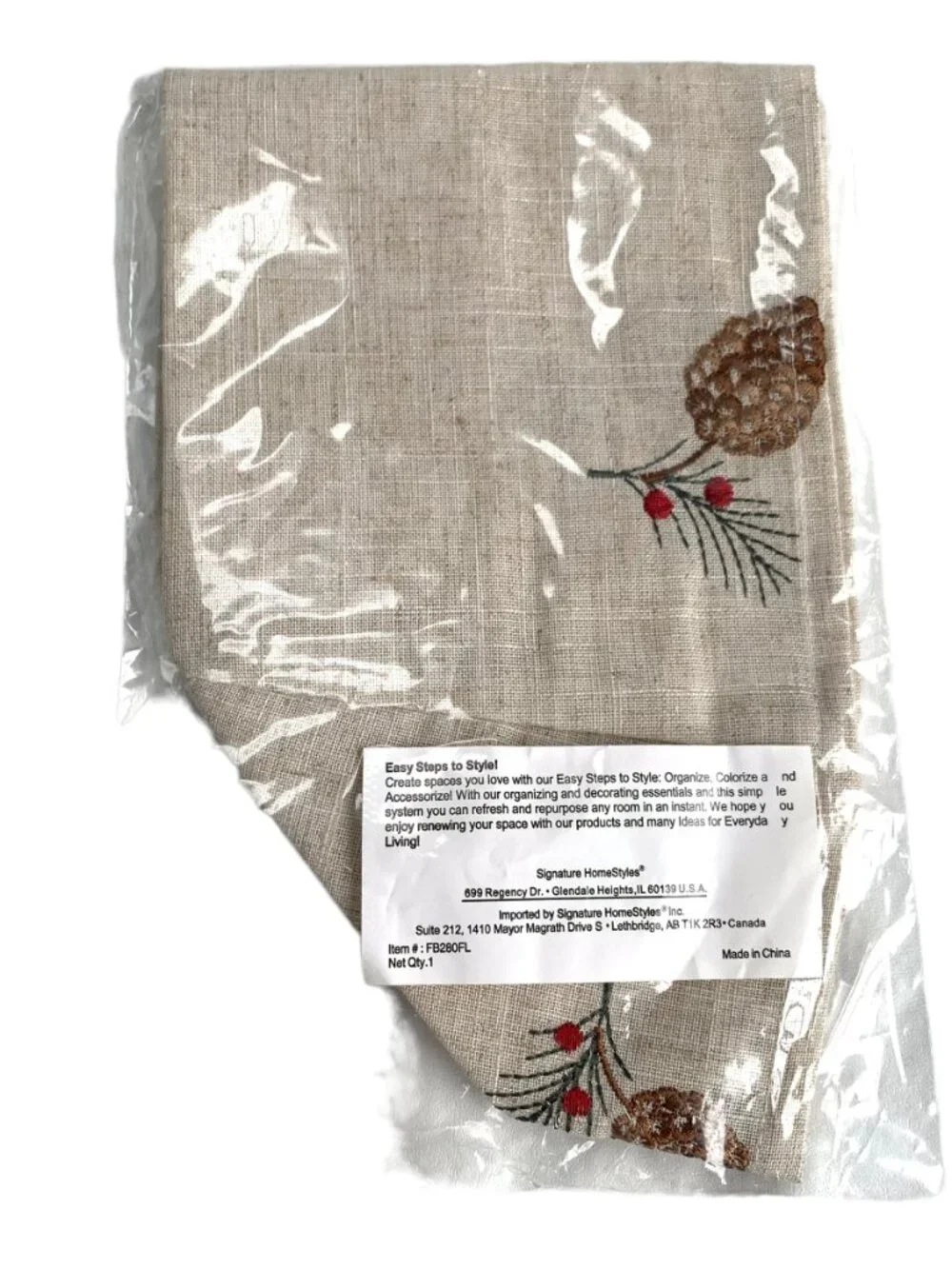 Signature Homestyles caddy basket liner pinecone print linen blend pinecones